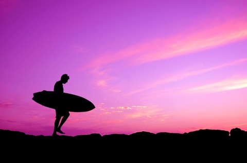 Surfing and Pink Sky
