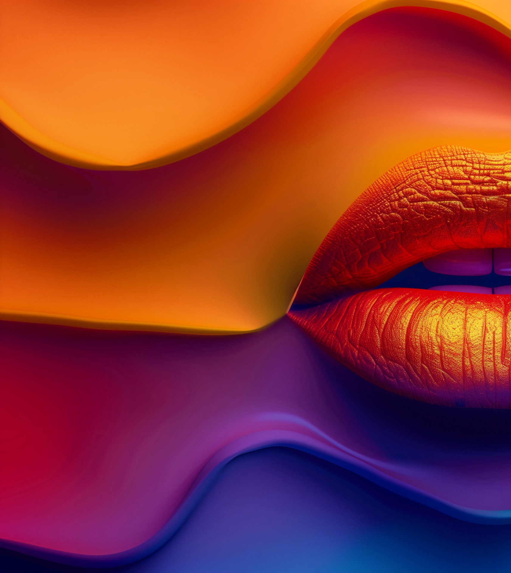 lips emerging through liquid glossy texture wallpaper background