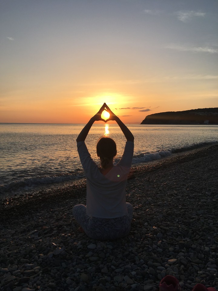 sunset sea girl