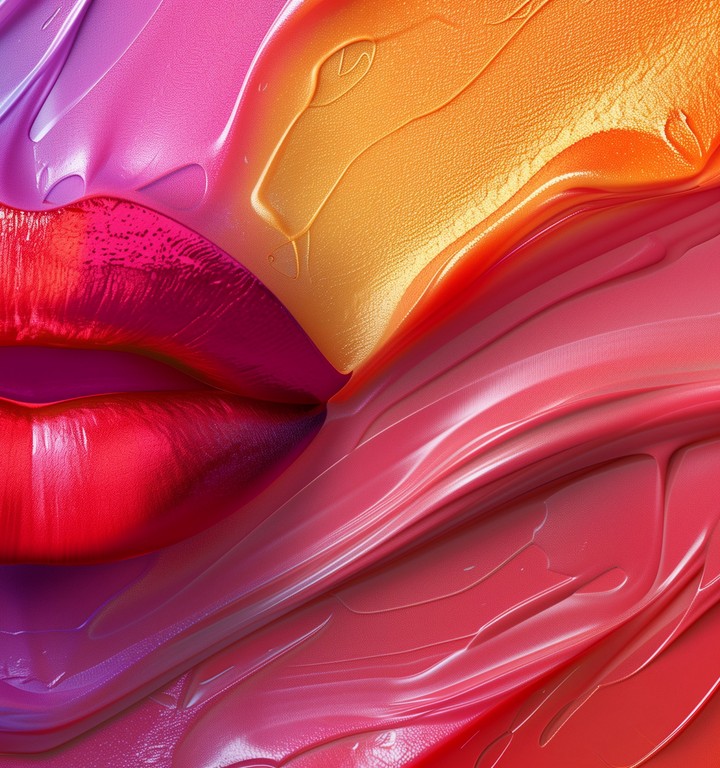 lips emerging through liquid glossy texture wallpaper background