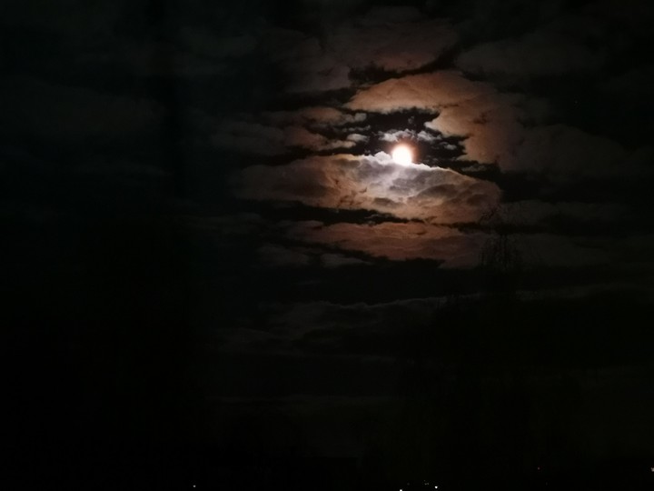 небо, луна, ночь, облака