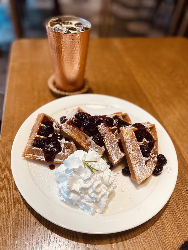 Blueberry waffle and coffee