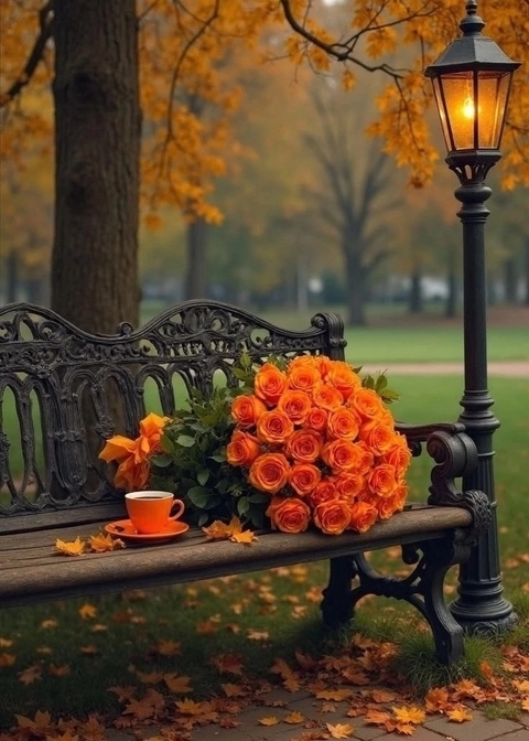 Orange, Bench, Autumn