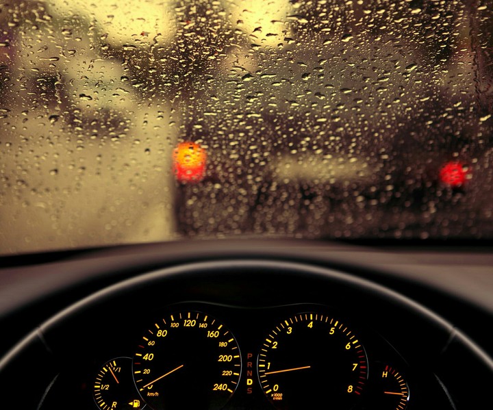 car in rain