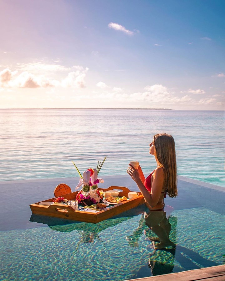 Breakfast and sunrise in Maldives