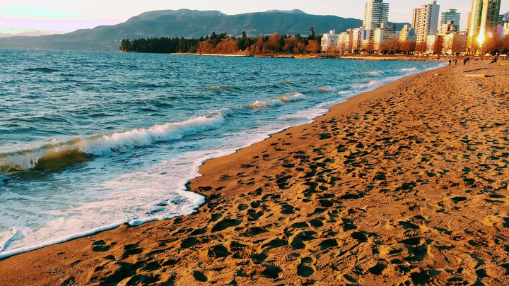 beach walk at sunset