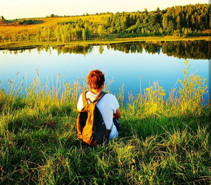 sitting by the lake