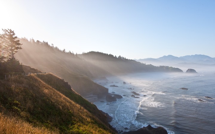 sea shore and mountains