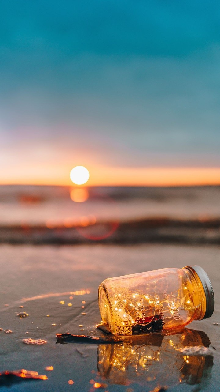 sunset at sea with jar