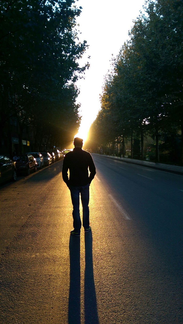 Walking alone in beautiful street of Tirana..