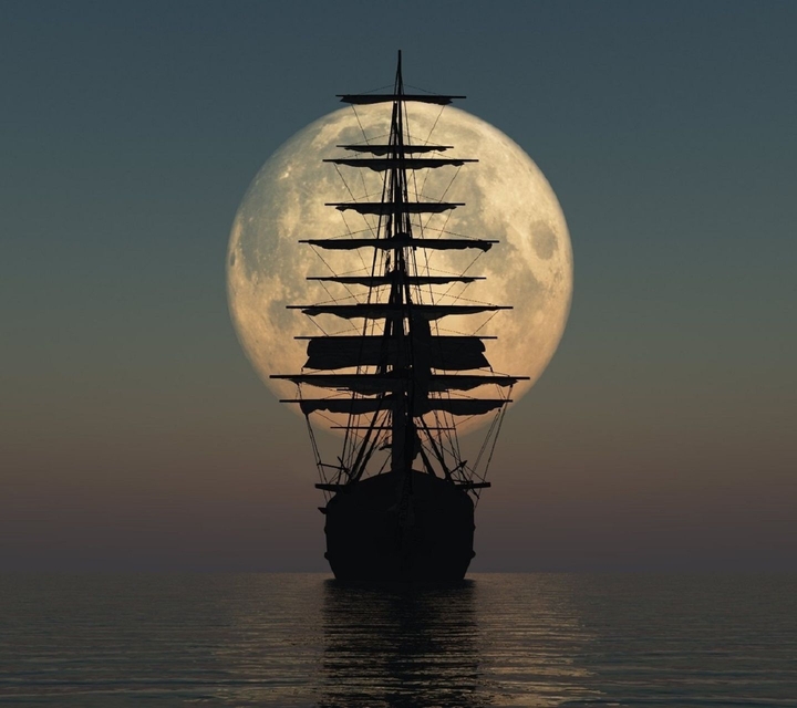 Moon night ship