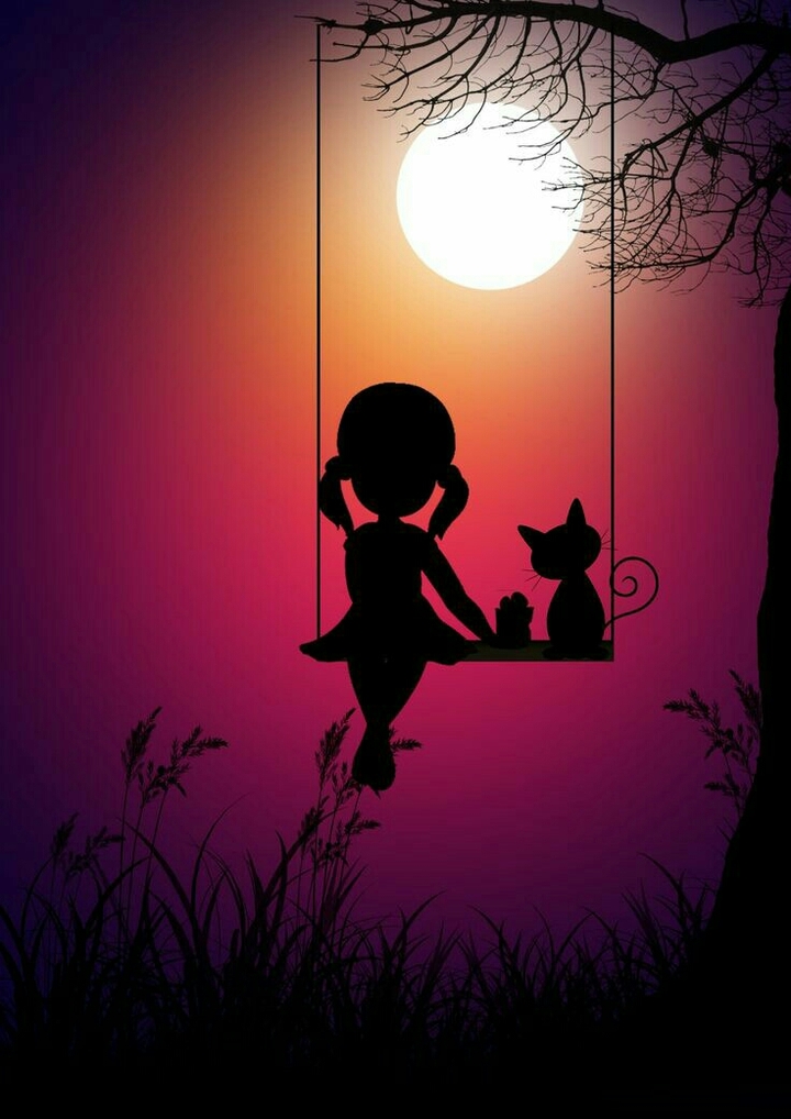 sweet girl and cat