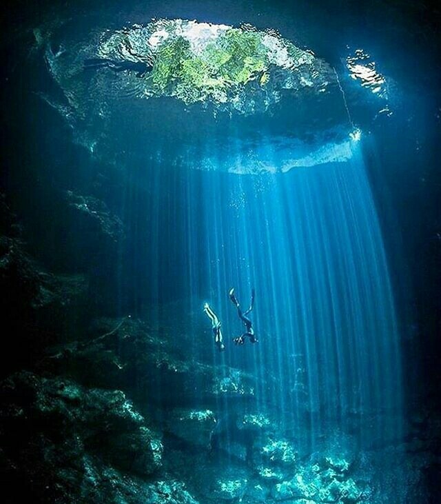 Under water.
