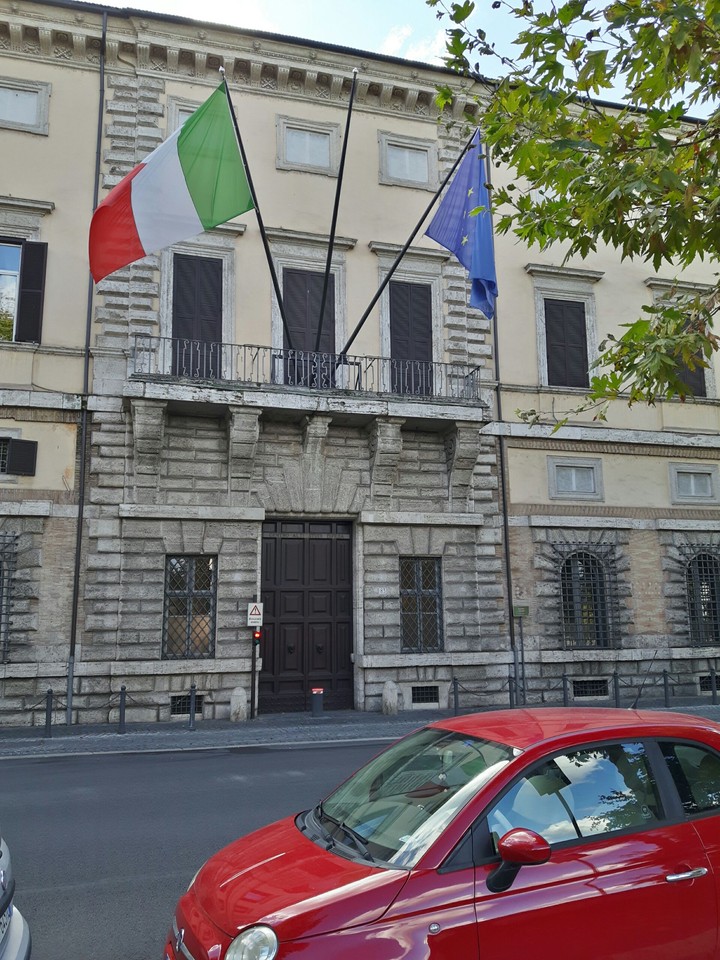building with flags