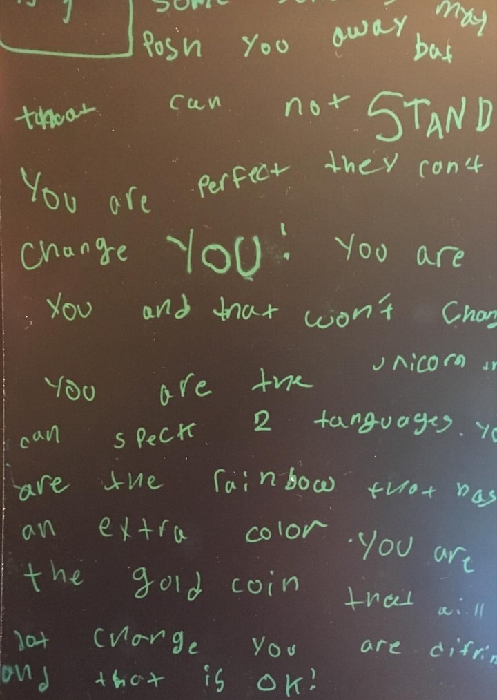Words on blackboard