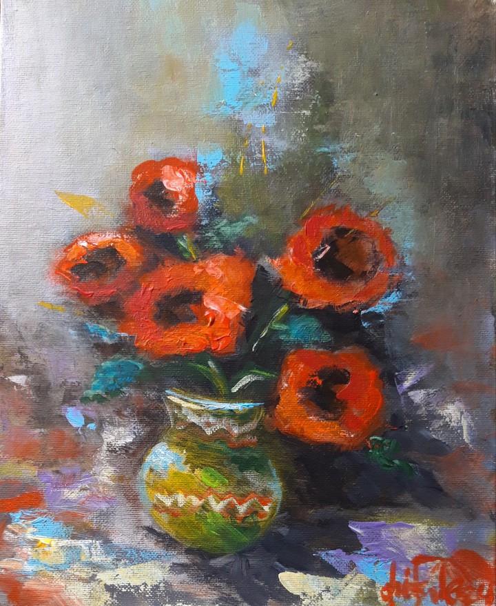 ,, Composition with red flowers''