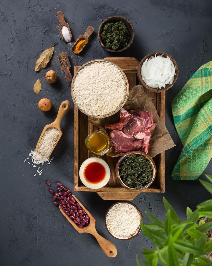 Ingredients for cooking Chormeh Sabzi famous Iranian & rice