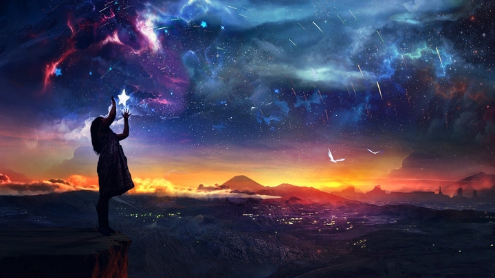 Girl touching star