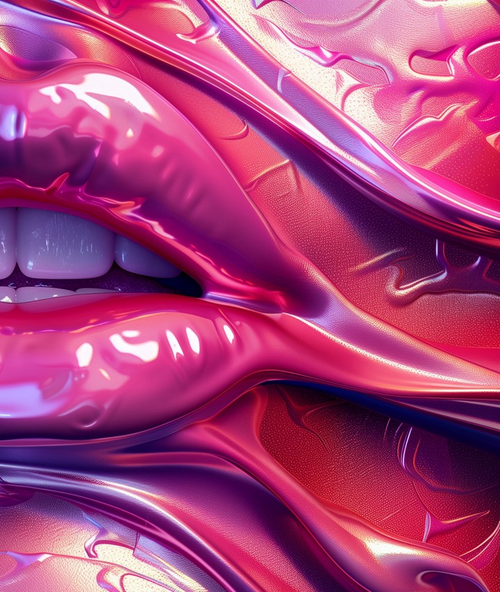 lips emerging through liquid glossy texture wallpaper background