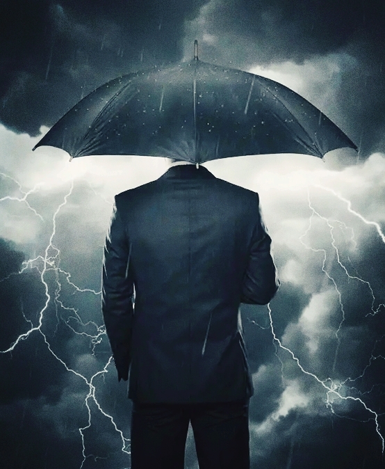 Monochrome Man in Lightning Storm