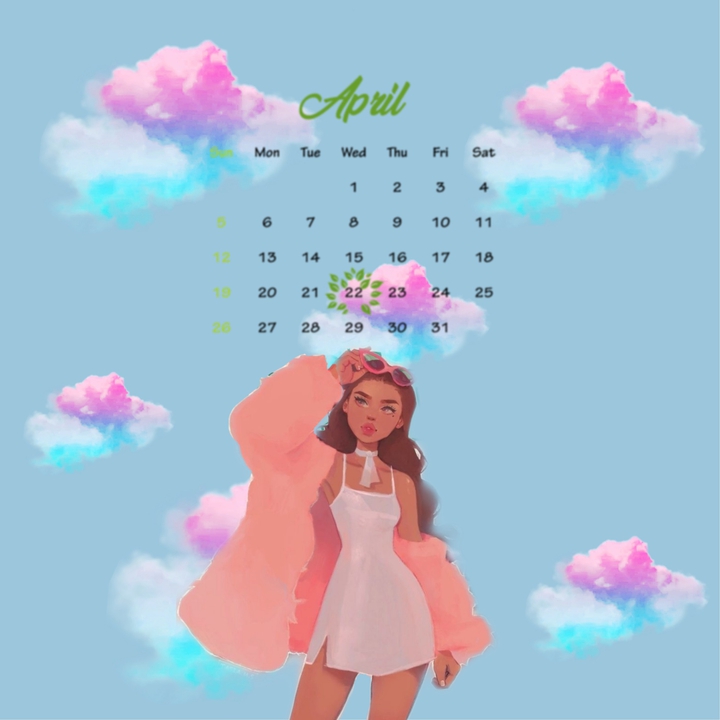 My April wallpaper ☁️girl, clouds and calendar