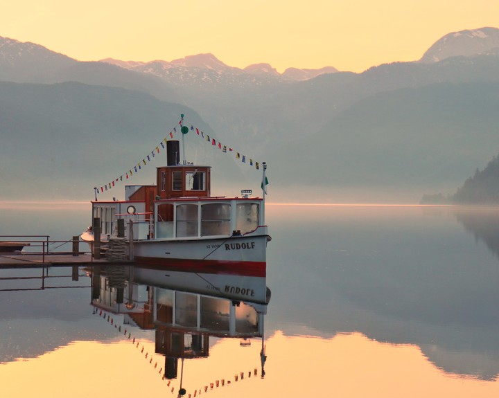 Little ship at sunrise