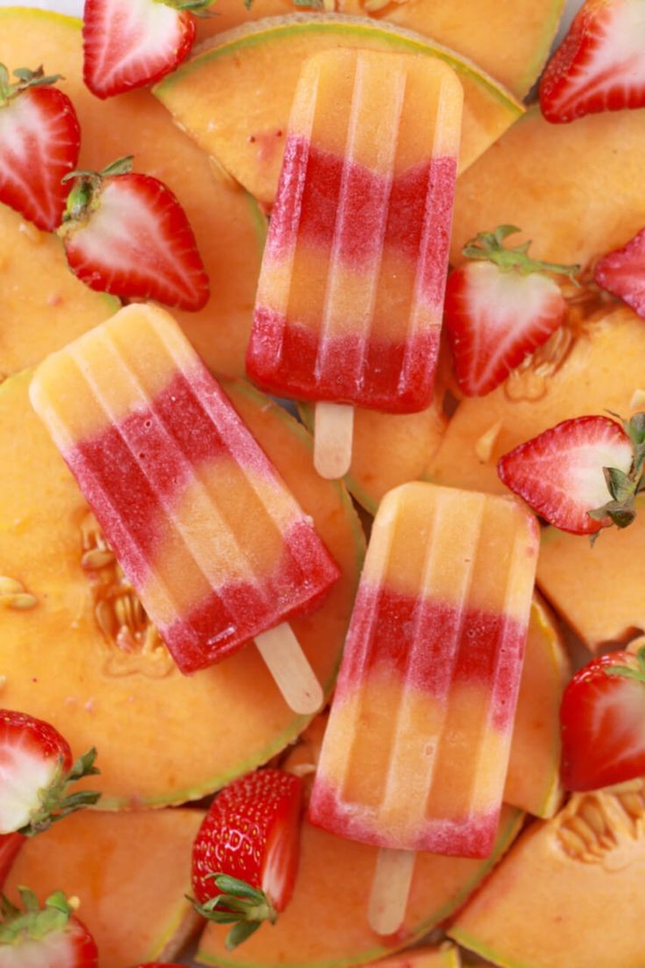 Strawberry and musk melon popsicle