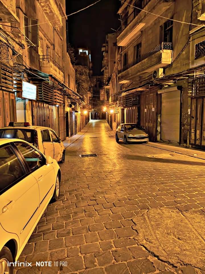 The road to citadel of Aleppo at night