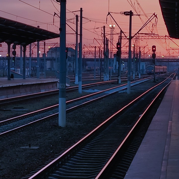 Sunset at the railway station