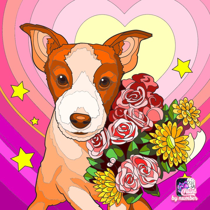 perro y flores
