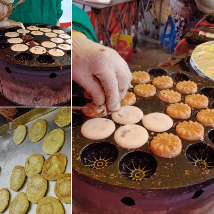 A bread baked with adzuki beans after putting its batter int