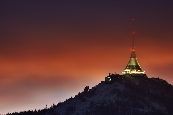 Amazin sunset over the Ještěd mountain