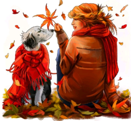 a women whit she's dog dalmata otoño perro mujer autum