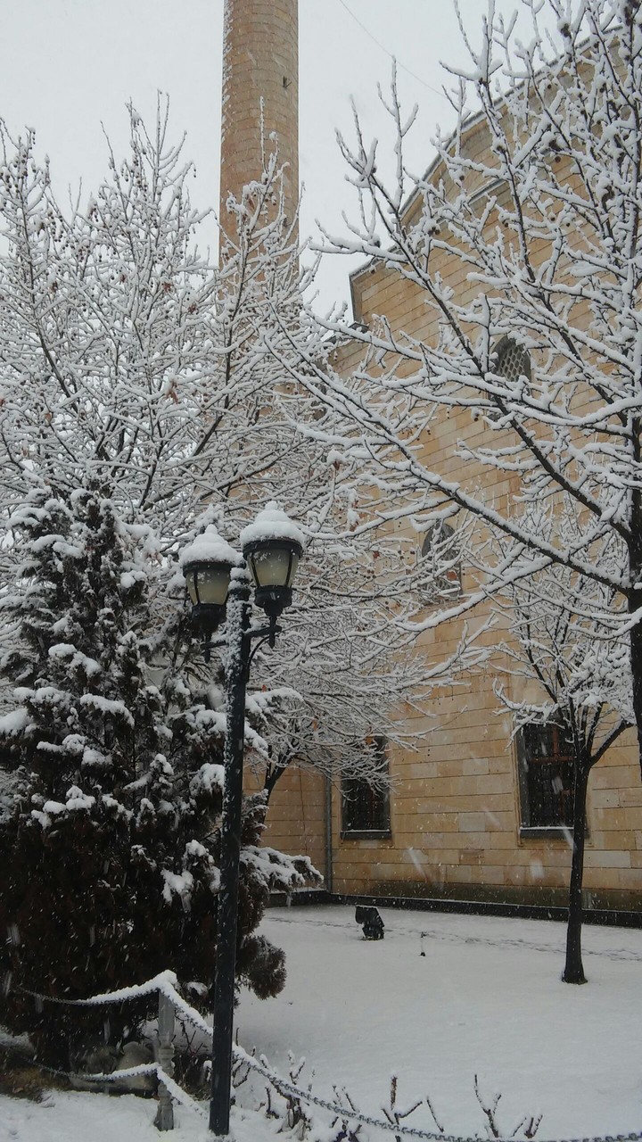 Snow on the mosque from cappadocia