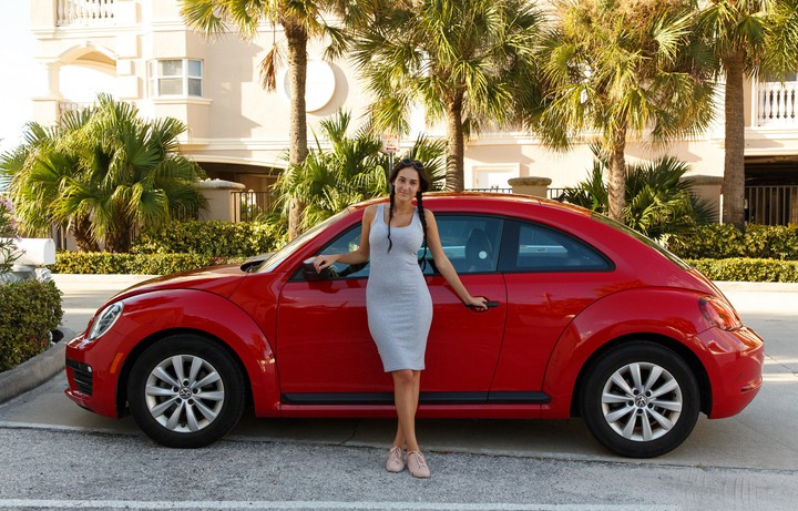 Sexy Babe Posing With Volkswagen Beetle