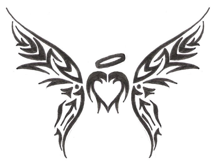 trible heart with wings