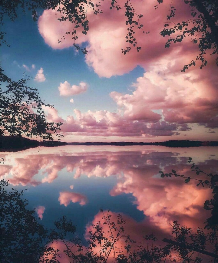 pink cloud and lake