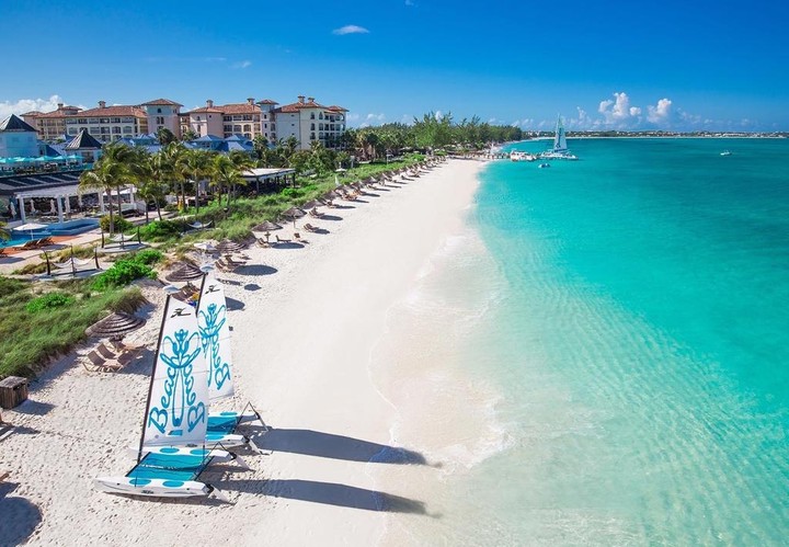 beach of Turks and Caicos from helicopter view