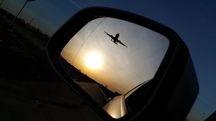 landing and sunset