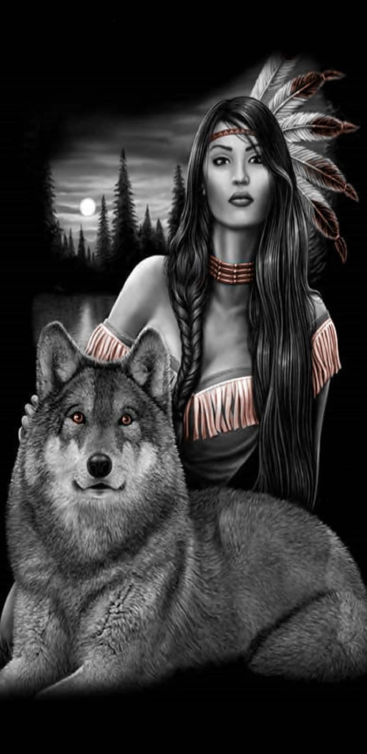 Indian Maiden and Wolf