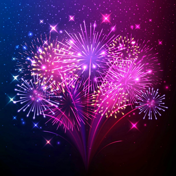 Purple pink and blue fireworks