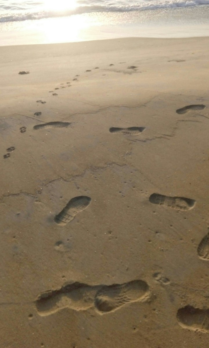 footsteps at seashore