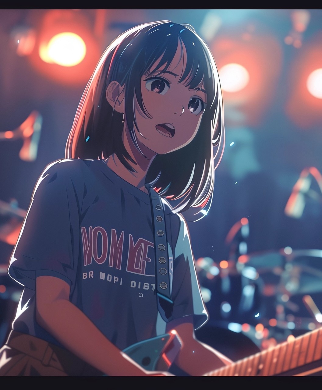 Girl anime playing guitar