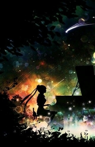 anime girl playing piano