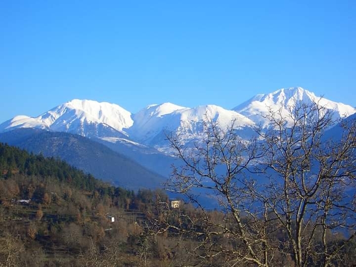 Valley with snow mountains