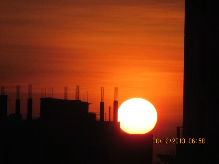 Red sky during sunrise