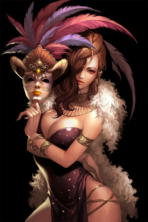 a girl with a mask in her hand