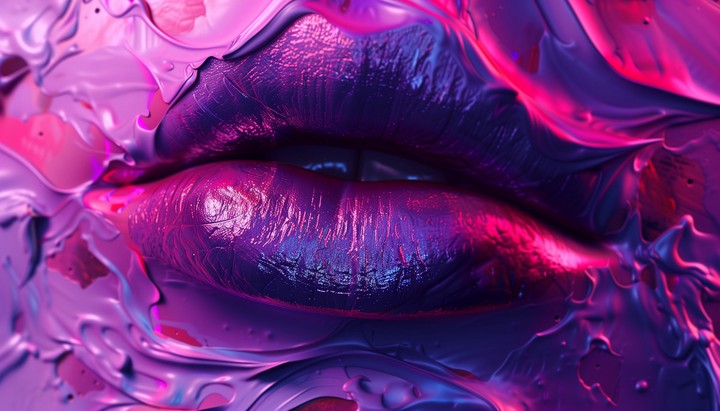 lips emerging through liquid glossy texture wallpaper background