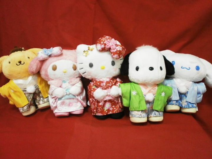 Sanrio character dolls in New Year attire