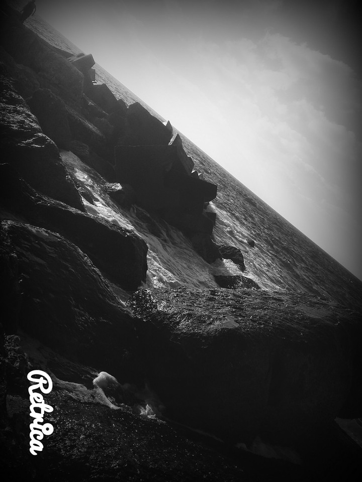 black and white sea